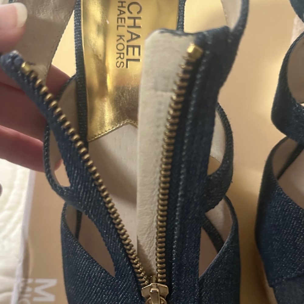 Michael Kors Blue Jean Wedge Sandals - Picture 15 of 16